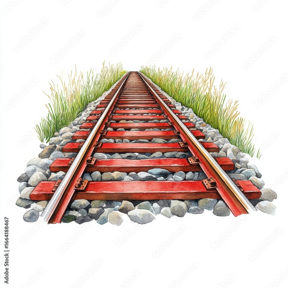 Naklejka premium Rustic Red Railway Track Extending to Horizon