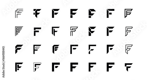 Vector illustration of variations of stylized f letter logos