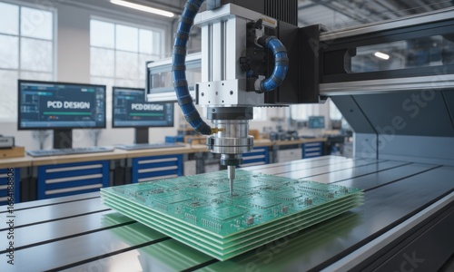Precision CNC router machining circuit boards in a modern factory