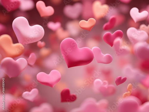 Colorful hearts floating in the air create a romantic and festive atmosphere perfect for celebrations of love and affection