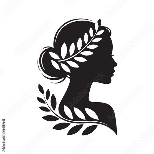 Elegant silhouette of a woman's profile adorned with a laurel wreath symbolizing victory and grace silhouette