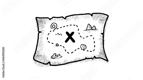 A doodle treasure map with a simple, dotted line and a friendly 