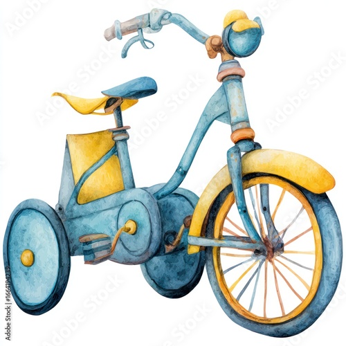 Watercolor tricycle, vintage style, pastel colors