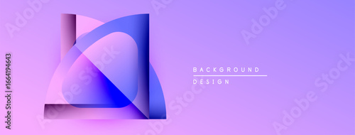 Abstract layers create dynamic visual effect. Gradient purple hues dominate composition, suggesting depth, modernity. Minimalist design.