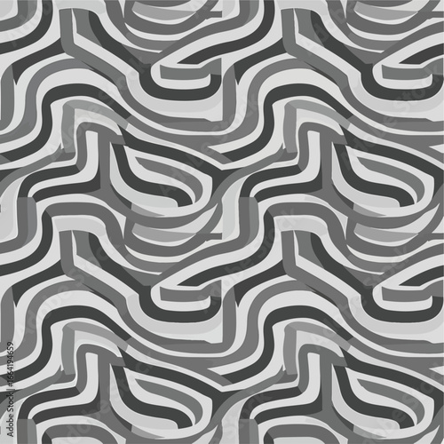 Seamless Pattern, Abstract monochrome wavy lines pattern with three dimensional effect in gray tones Stock royalty free.