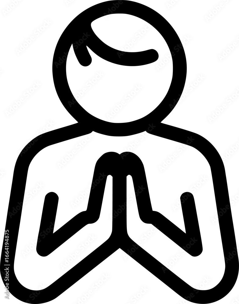 Obraz premium Inner Peace and Prayer: A minimalist illustration of a figure in a moment of serene contemplation. The person with palms together represents meditation, spirituality, and mindfulness. 