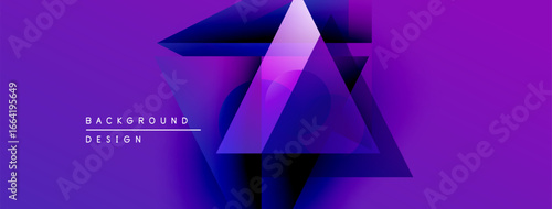Abstract purple design features overlapping triangles, gradients, dynamic composition. Modern aesthetic, suitable background element.