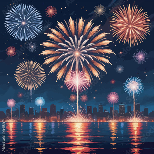 New Year Fireworks Vector Background

