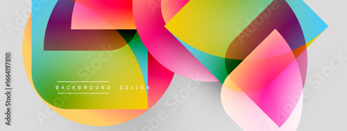 Abstract colorful shapes overlap, creating dynamic visual effect. Bright gradients, smooth transitions define modern design. Background text reads background design.