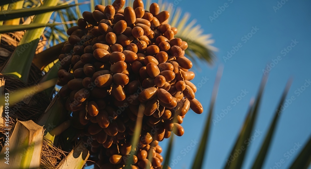 Fototapeta premium Ripe Dates Hanging on a Palm Tree Branch.