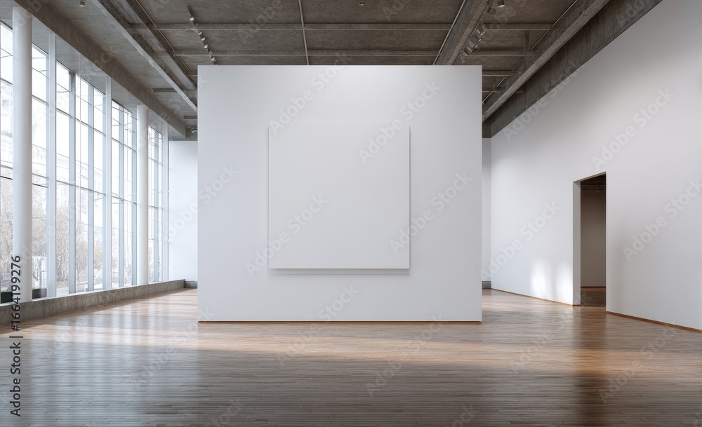 Obraz premium Empty gallery wall with large blank canvas