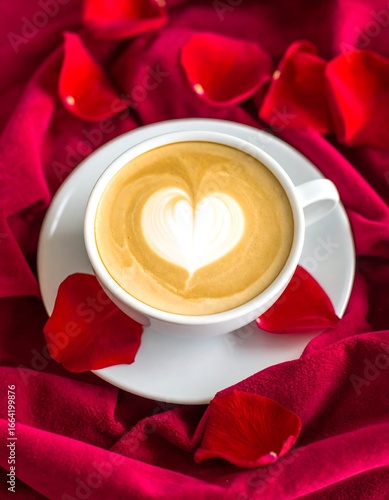 Latte art heart on red velvet