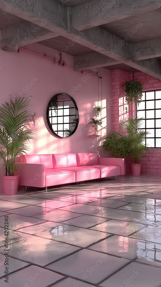 Fototapeta premium Pink Living Room Interior