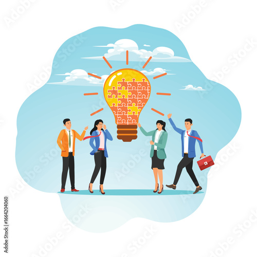 Cooperation or collaboration to get solution. Teamwork or team meeting to develop idea together.