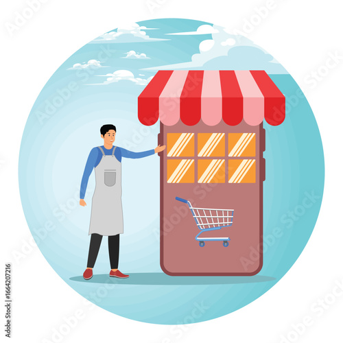 Online shop or e-commerce store concept. Small business owner or entrepreneur shopkeeper.