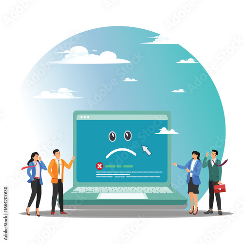 Computer outage concept, error or failure causing by software update mistake.