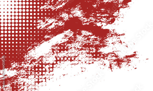 Illustration of a bold red halftone pattern combined with distressed grunge brush strokes on a white background. Perfect for dynamic, urban, and edgy design themes.