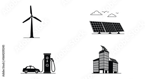Renewable energy sources and eco friendly technology icons