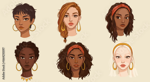 Stylish portraits of diverse women with accessories on neutral background