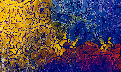 blue and gold doodle flower  pattern background