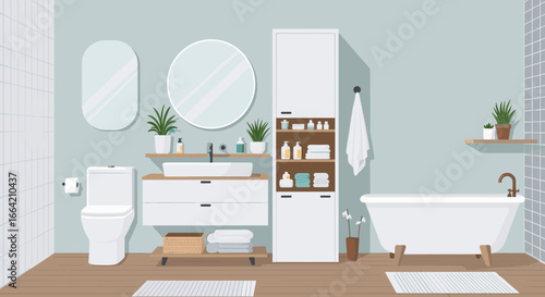 Modern minimalist bathroom with contemporary furniture and accessories