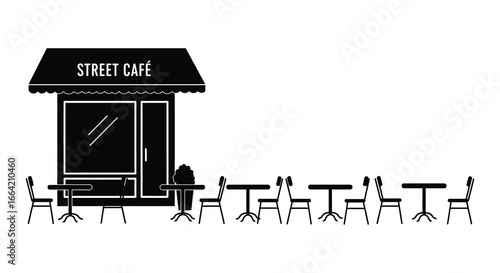 A street cafe with tables and chairs outside