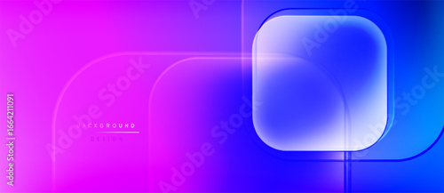 Abstract gradient background. Blue, purple hues blend smoothly. Rounded rectangles overlap creating layered effect. Minimalist design.