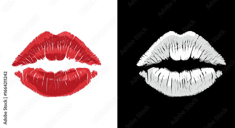 Obraz premium Bold red and white lip prints on contrasting backgrounds