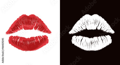 Contrasting pop art lips on black and white background for modern designs