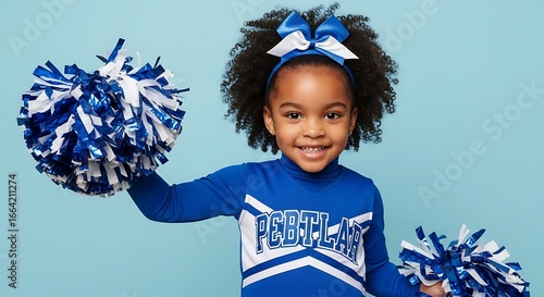 Young cheerleader smiles with pom-poms