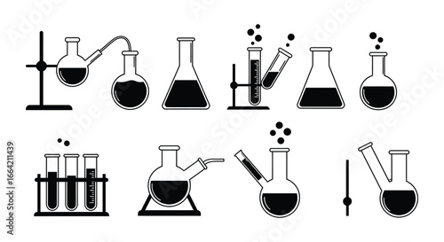Various laboratory equipment and glassware for chemistry experiments and tests