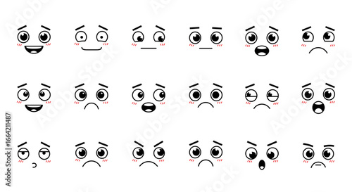 Cute cartoon face expressions collection for emotions and moods