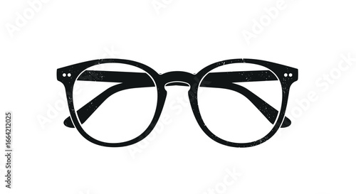 Retro black eyeglasses with vintage texture on white background