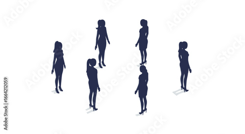 Silhouette women in business attire with shadows on white background