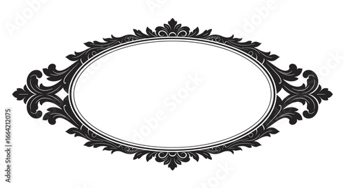 Elegant ornate oval frame with vintage floral design in black and white