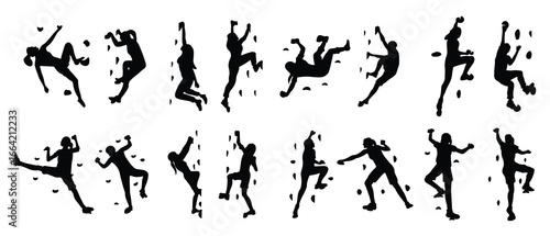 collection of illustrations of silhouettes of climbing wall