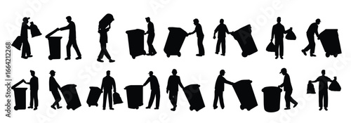 collection of illustrations of silhouettes of garbage men
