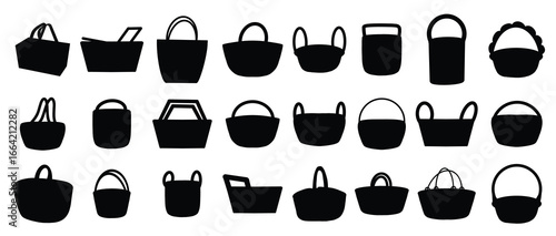  collection of illustrations of silhouettes of hand craft basket