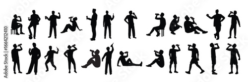collection of vector silhouettes of men drinking