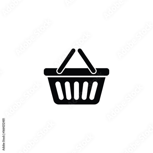 Black Shopping Basket Silhouette on Transparent Background, Market Basket Icon