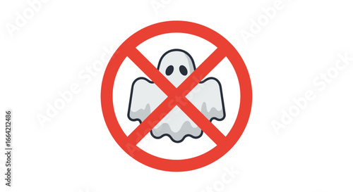 Ghost prohibition icon with red stop sign for halloween safety concepts