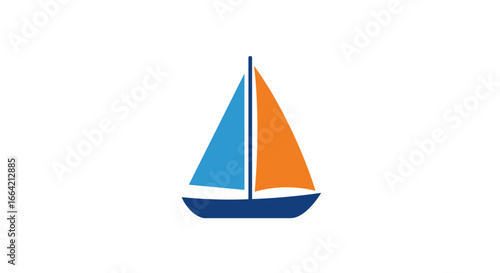Minimalist sailboat icon with colorful sails on white background