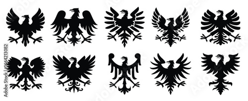 Polish Eagle vector set Collection of polish eagle silhouette logo. Heraldic eagle logo set. Modern eagle template. Icon set
