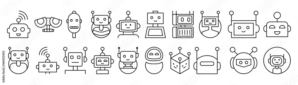 © khadi - Robot Line Icon Pack. Editable Stroke. Minimalistic Linear Pictogram for Design of Cards, Apps, Banners, Posts © khadi - Robot Line Icon Pack. Editable Stroke. Minimalistic Linear Pictogram for Design of Cards, Apps, Banners, Posts