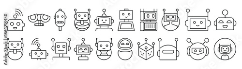 Robot Line Icon Pack. Editable Stroke. Minimalistic Linear Pictogram for Design of Cards, Apps, Banners, Posts
