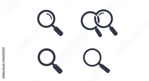 Magnifying glass icon set in minimalist silhouette style for search and zoom concepts