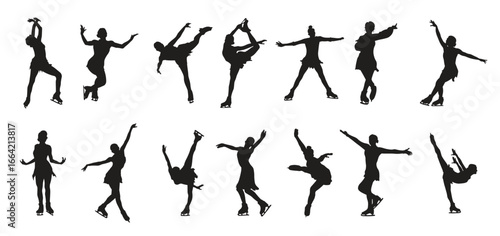 Set ice skate silhouette vector illustration
