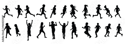 Set kids running silhouette vector illustration