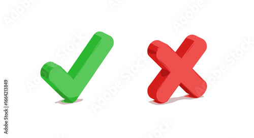 Green checkmark and red cross in 3d style for decision concepts