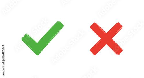 Green check mark and red cross: decision symbols for correct and incorrect choices